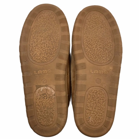 LAMO Chestnut Brown Suede Moccasin Slippers  NO LACINGS Faux Fur Lined US 10 - Picture 13 of 13